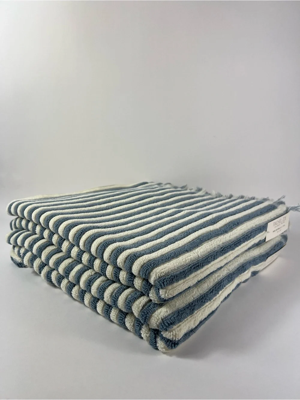 Rachel Zoe Navy and White Stripe Cotton Bath Towels with Fringe